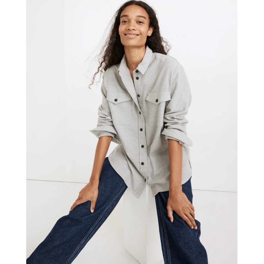 Madewell Women's Flannel Oversized Ex-Boyfriend Button Down Shirt Grey Cotton M